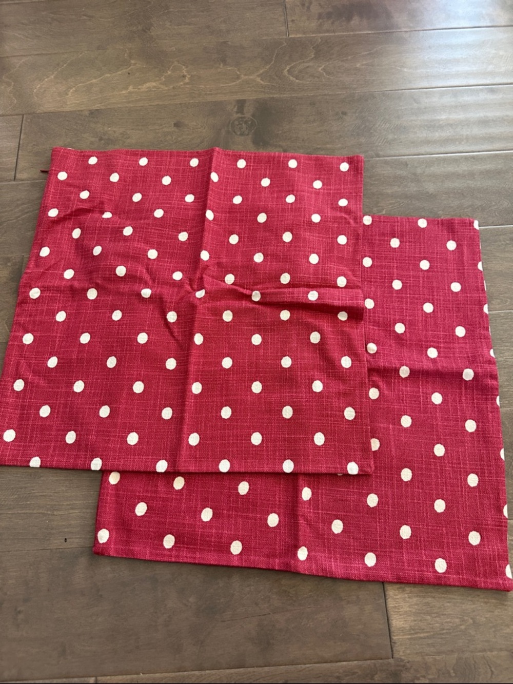 2 Pottery Barn Pillow Covers with Red Polka Dots